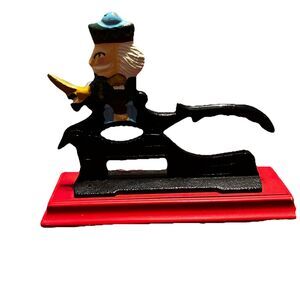 Vintage Cast Iron Soldier Nutcracker Lever Style Painted Wood Base Christmas